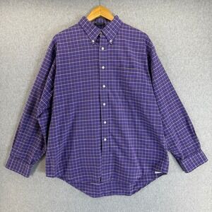 Lands End Original Oxford Purple Plaid Long Sleeve Button‎ Down Shirt Mens 17 35